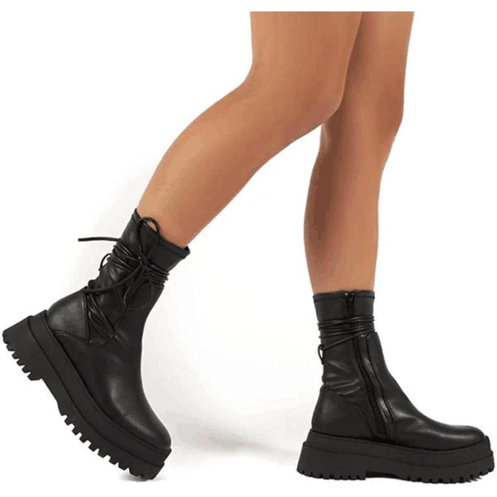 image:imageNouvelle Marque Femelle Plateforme Bottines Bottines Chunk Punk Combat Bottes pour Femmes Cool Stylish Chaussures dautomne Femme Noir 41 EUNoir