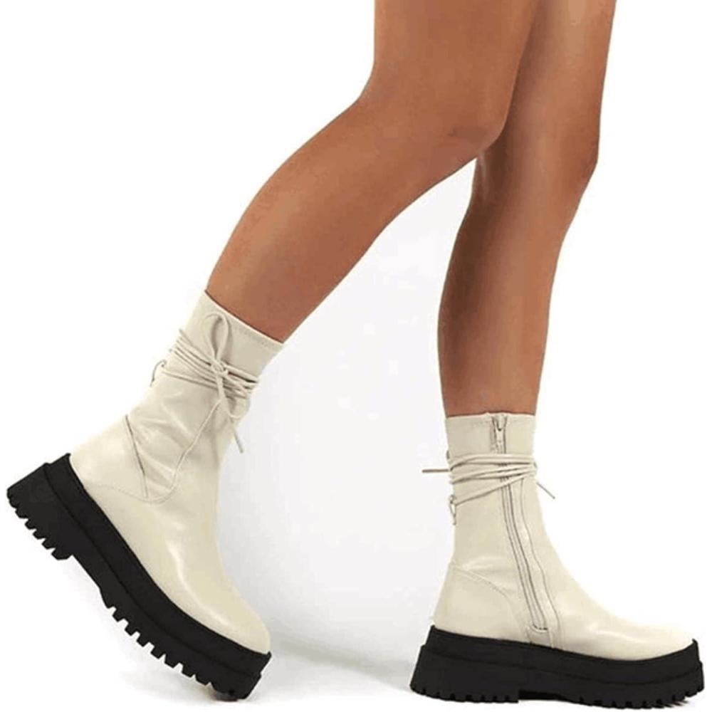 image:imageNouvelle Marque Femelle Plateforme Bottines Bottines Chunk Punk Combat Bottes pour Femmes Cool Stylish Chaussures dautomne Femme Noir 41 EUWhite