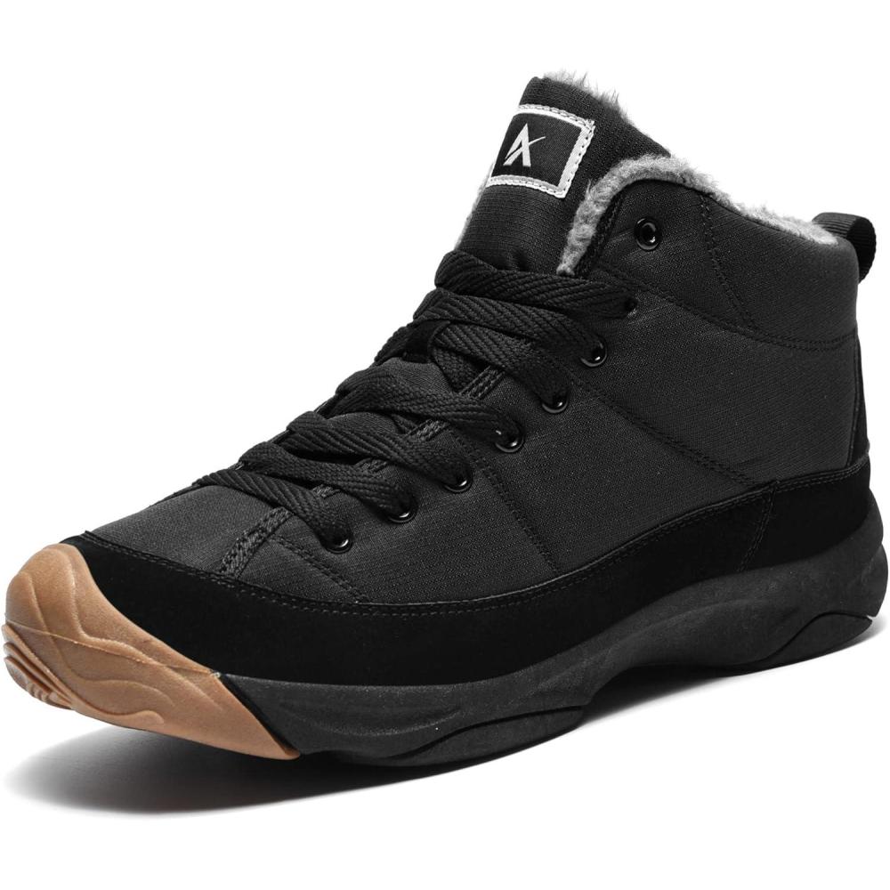 image:imageAzooken Homme Femme Chaussures Trekking Randonne Bottes de Neige Hiver Impermable Outdoor Boots Fourrure Cuir Impermable Sneakers 3648Elegant Noir