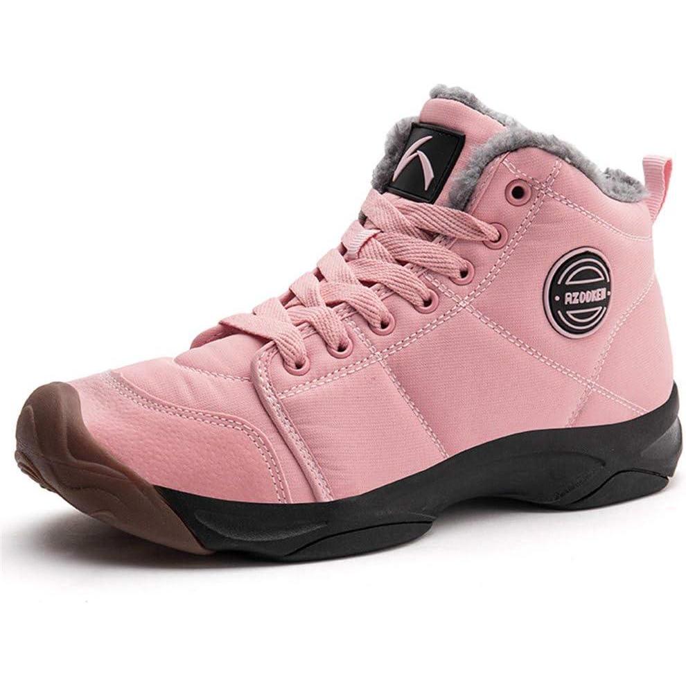 image:imageAzooken Homme Femme Chaussures Trekking Randonne Bottes de Neige Hiver Impermable Outdoor Boots Fourrure Cuir Impermable Sneakers 3648Rose