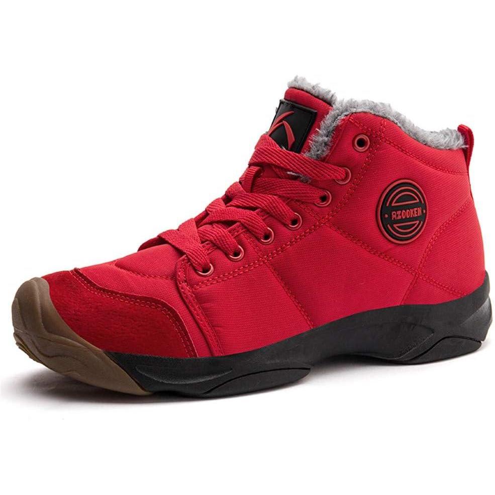 image:imageAzooken Homme Femme Chaussures Trekking Randonne Bottes de Neige Hiver Impermable Outdoor Boots Fourrure Cuir Impermable Sneakers 3648Rouge