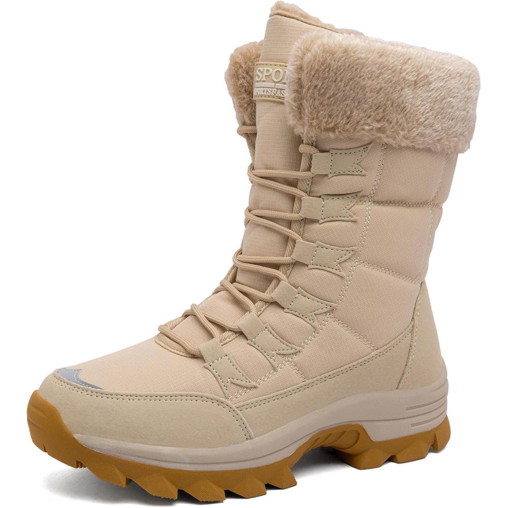 image:imageBottes Femme Bottes de Neige Bottines de Hiver tanche Botte de Randonne Chaussures Montantes de Randonne Bottine de Neige Fourrure Chaussure de Hiver Taille 3743Beige