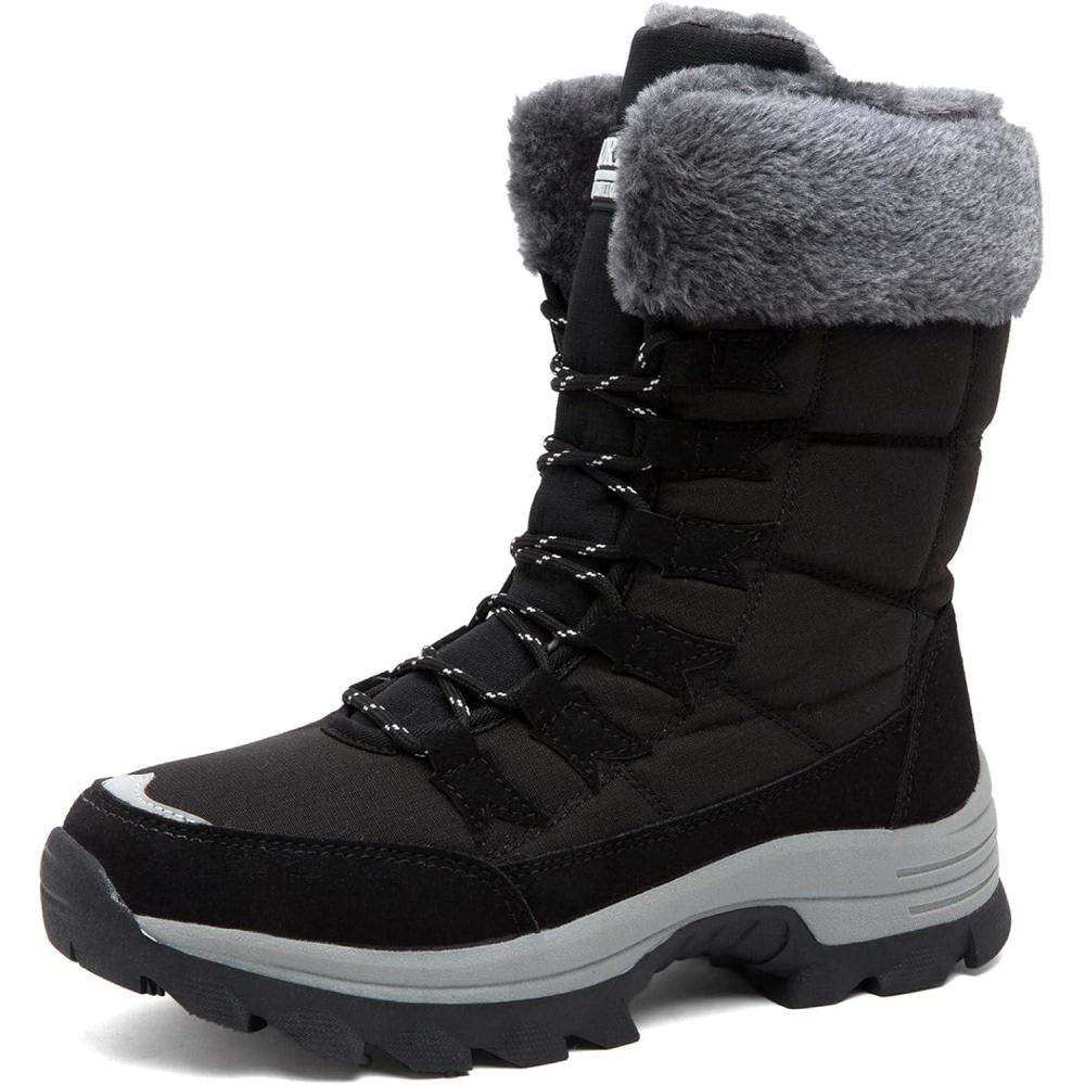 image:imageBottes Femme Bottes de Neige Bottines de Hiver tanche Botte de Randonne Chaussures Montantes de Randonne Bottine de Neige Fourrure Chaussure de Hiver Taille 3743Noir