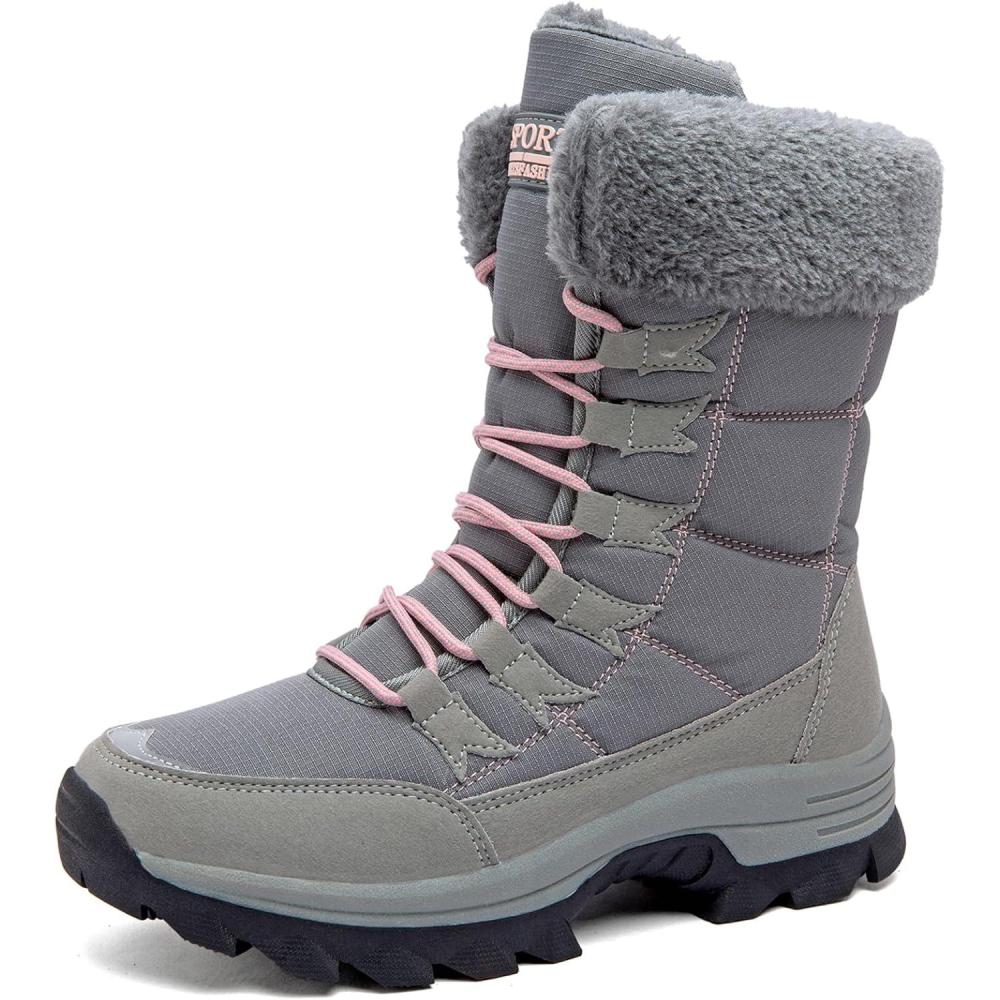 image:imageBottes Femme Bottes de Neige Bottines de Hiver tanche Botte de Randonne Chaussures Montantes de Randonne Bottine de Neige Fourrure Chaussure de Hiver Taille 3743Gris