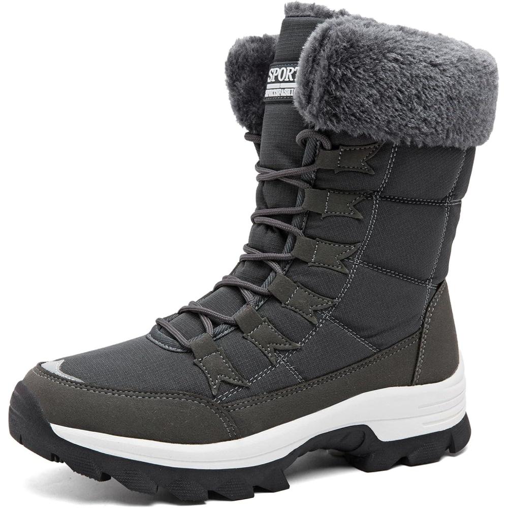 image:imageBottes Femme Bottes de Neige Bottines de Hiver tanche Botte de Randonne Chaussures Montantes de Randonne Bottine de Neige Fourrure Chaussure de Hiver Taille 3743Noir Gris