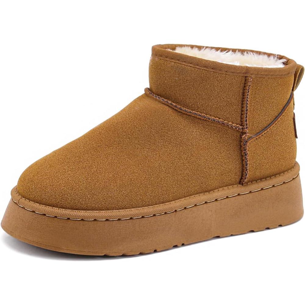 image:imageBottes Femme Hiver Peluche Fourrs Chaussons Antidrapant Pantoufles Chausson Doublure Boots Chaude Bottines Impermables Bottes Fourres Bottes Et Boots Fourres Bottes De NeigeBrun