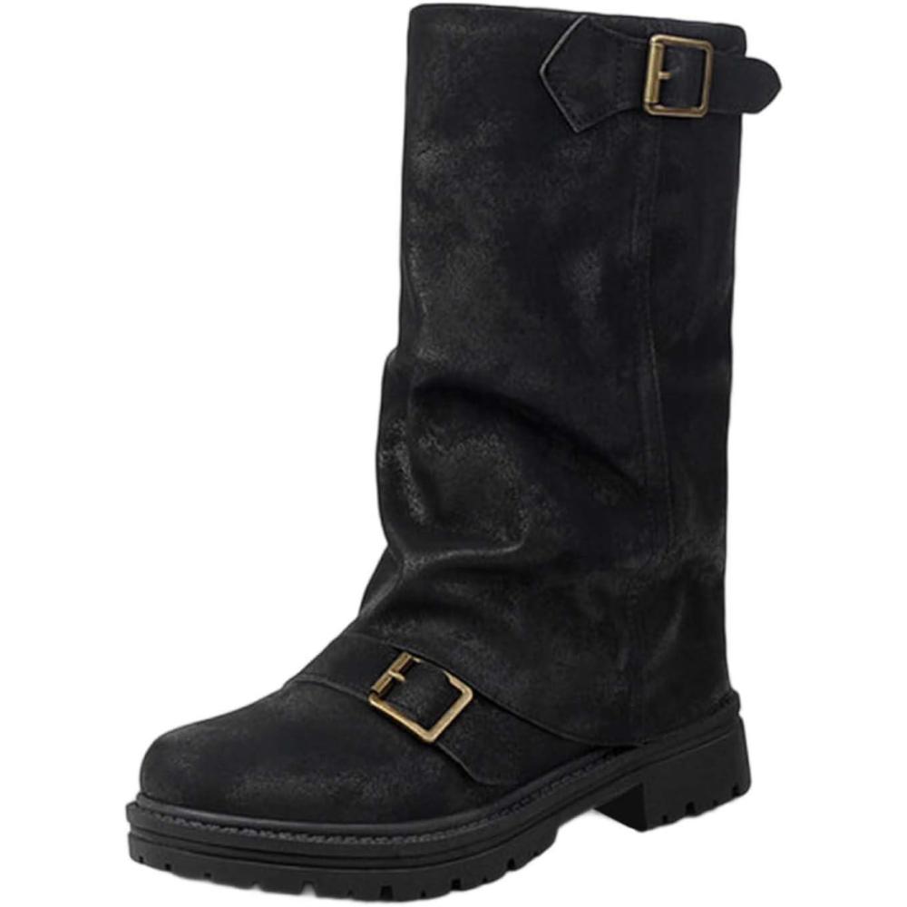 image:imageChaussure Femme Bottes Cavalieres Femme Chaussures Pieds Larges Botte Caoutchouc Chaudes Haute Hiver Equitation Pour Mollet Large Chaussure Fourre De Randonne Confortable Bottines CompensesLe Noir A