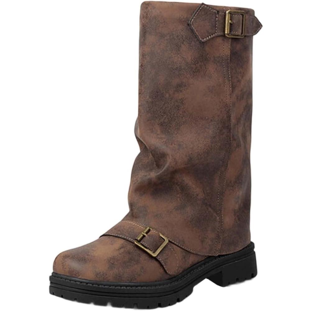 image:imageChaussure Femme Bottes Cavalieres Femme Chaussures Pieds Larges Botte Caoutchouc Chaudes Haute Hiver Equitation Pour Mollet Large Chaussure Fourre De Randonne Confortable Bottines CompensesBrun A
