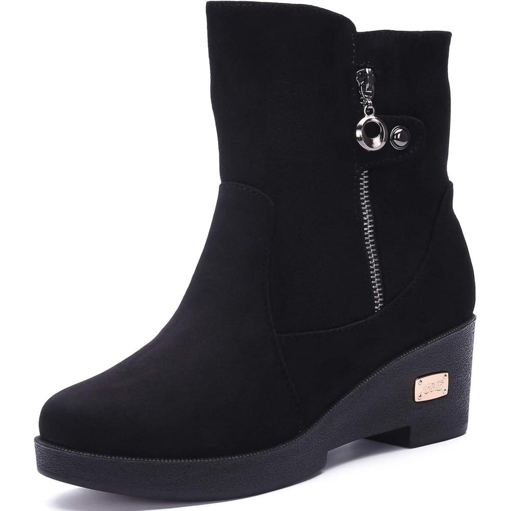 image:imageGaatpot Chaussures Bottes Hiver Femmes Bottine De Neige avec Chaud Fourrure Doublure Antidrapage Compenses Boots 3541EUNoir