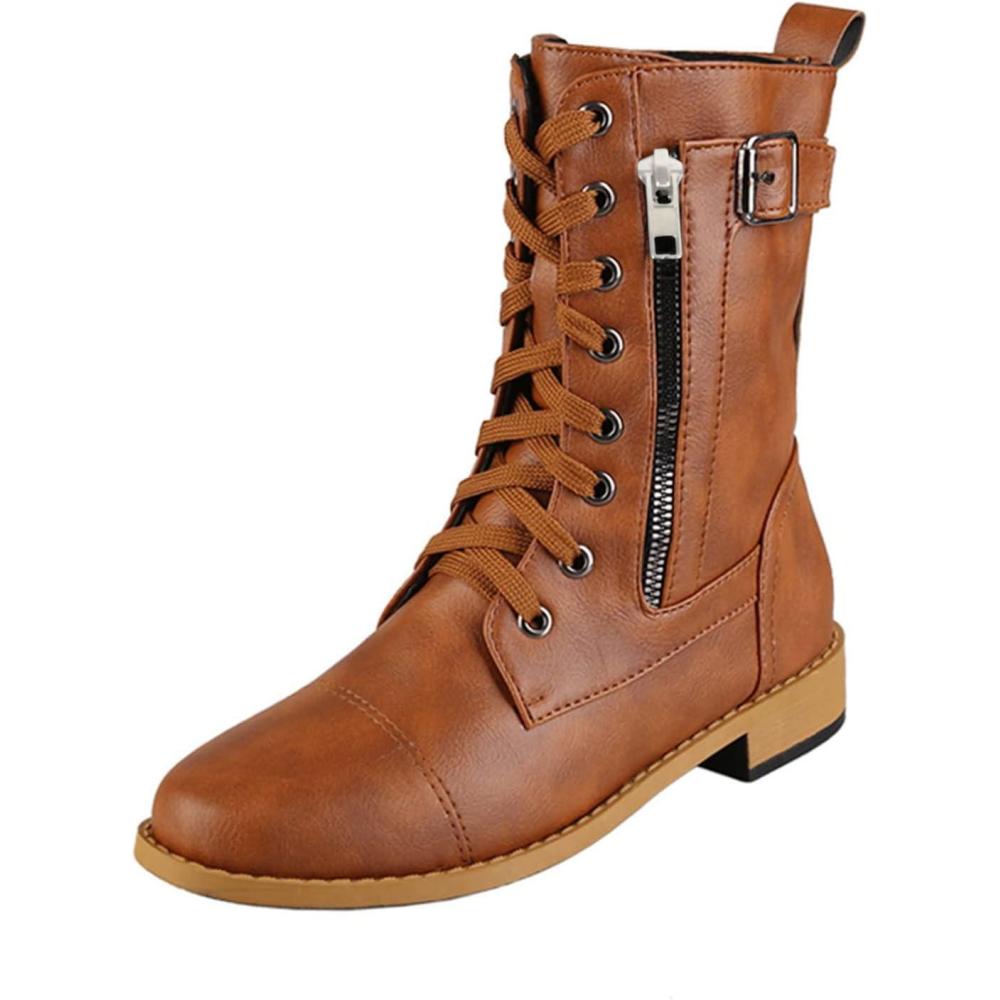 image:imageGenerisch Bottines de moto pour femme Bottes paisses latrales Bottes talons Fermeture clair Chevalier Bottes pour femmeMarron