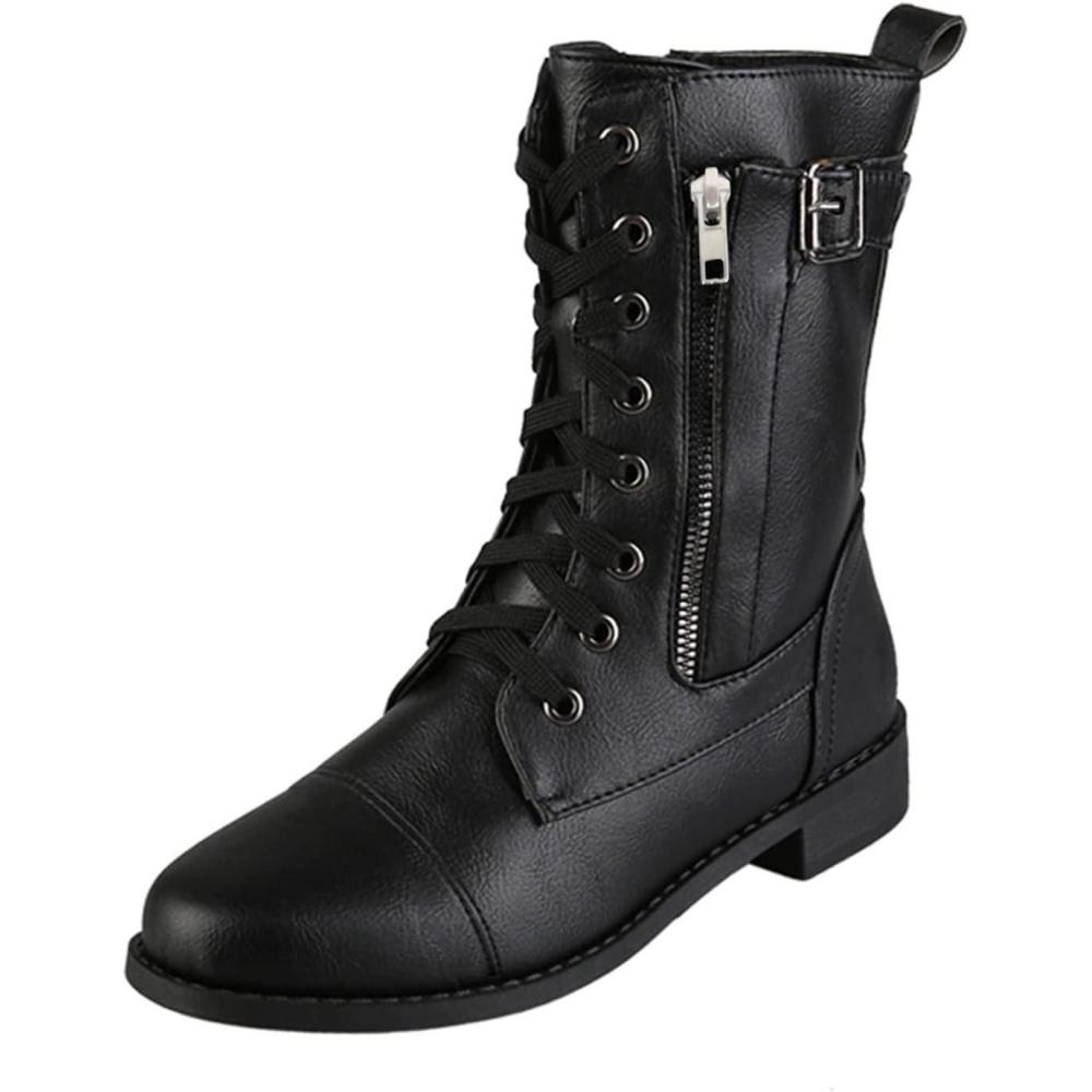image:imageGenerisch Bottines de moto pour femme Bottes paisses latrales Bottes talons Fermeture clair Chevalier Bottes pour femmeNoir