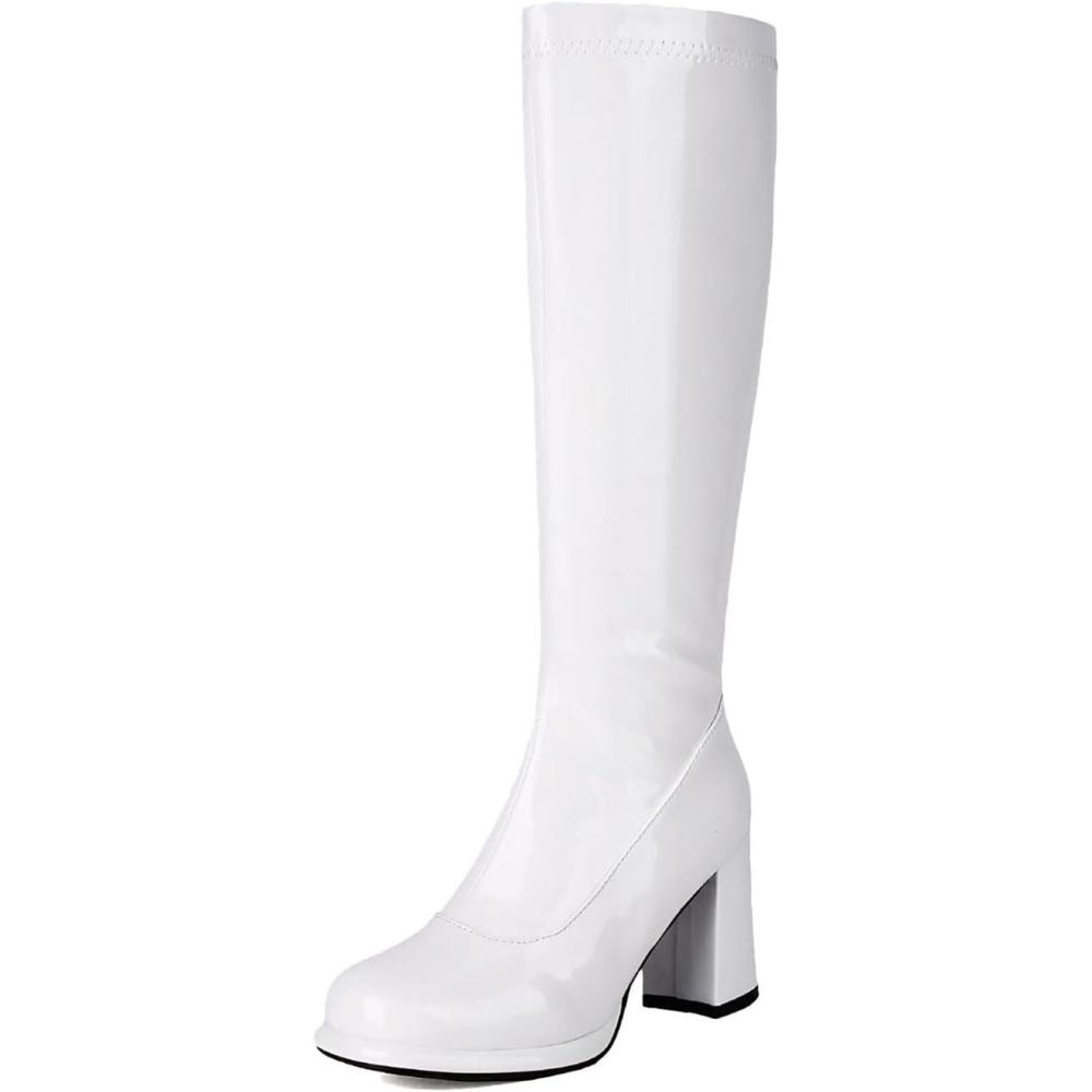 image:imageGenerisch Bottines pour femme Bottes compenses en cuir Bottes paisses avec talon et fermeture clairBlanc