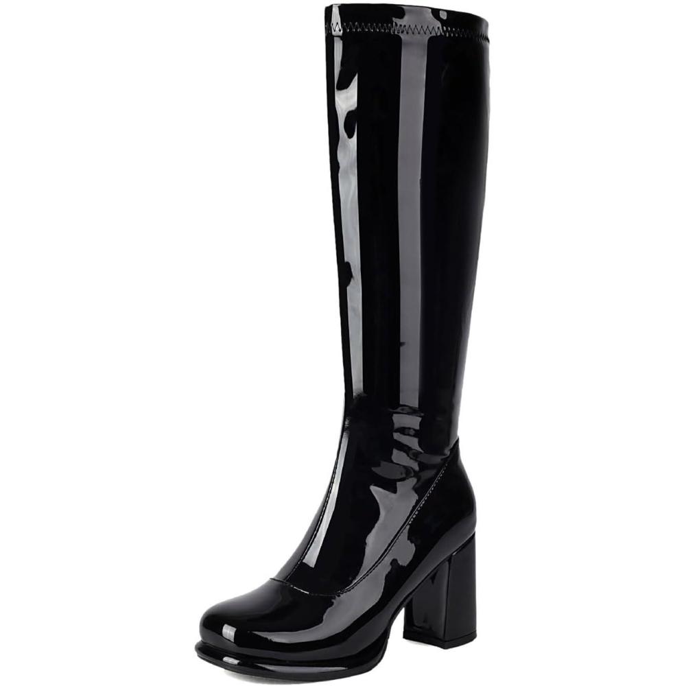 image:imageGenerisch Bottines pour femme Bottes compenses en cuir Bottes paisses avec talon et fermeture clairNoir