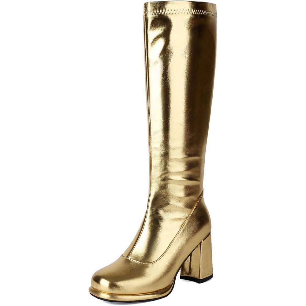 image:imageGenerisch Bottines pour femme Bottes compenses en cuir Bottes paisses avec talon et fermeture clairOr