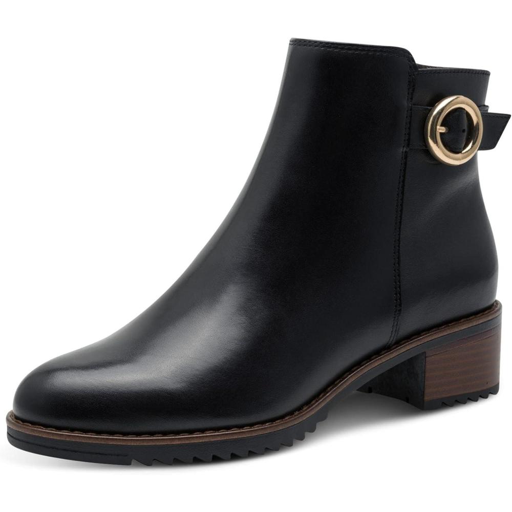 image:imageMARCO TOZZI Bottines Femme Partiellement en Cuir Talon BlocBleu Marine