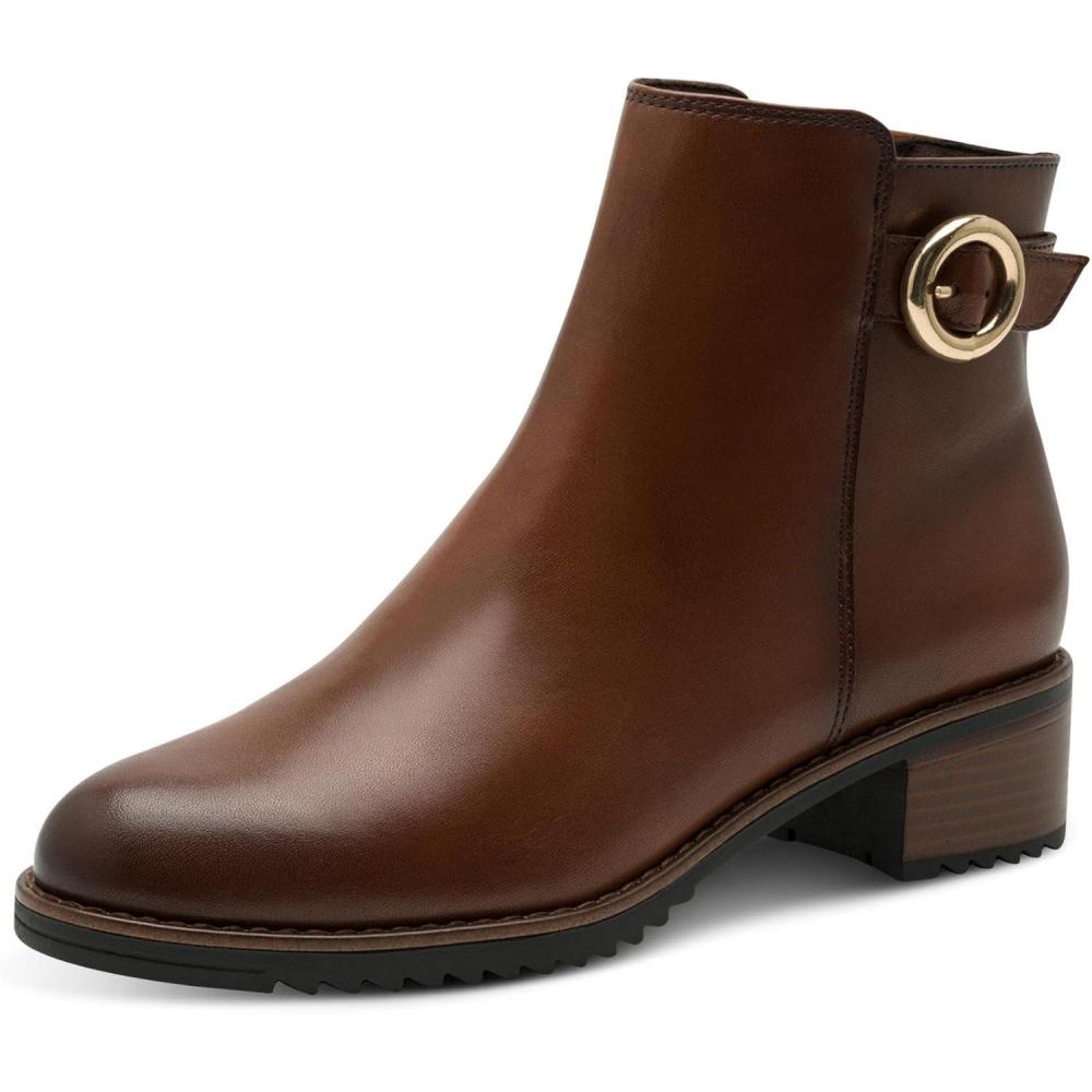 image:imageMARCO TOZZI Bottines Femme Partiellement en Cuir Talon BlocCognac