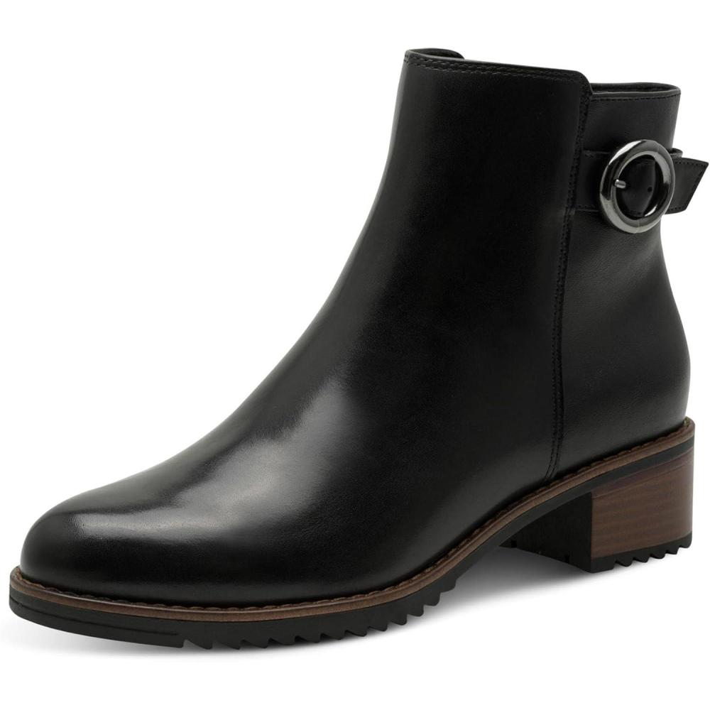 image:imageMARCO TOZZI Bottines Femme Partiellement en Cuir Talon BlocNoir