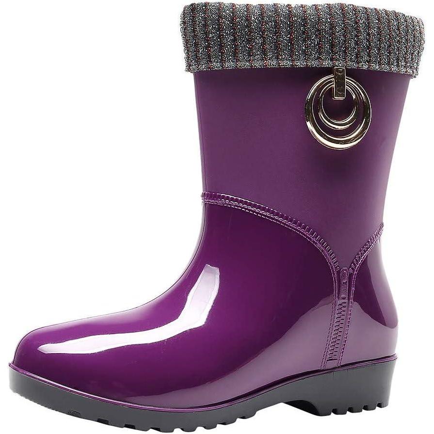 image:imagePunk Style Mid Bottes de neige chaudes pour femme Bottes de pluie antidrapantes Chaussures aquatiquesLilas