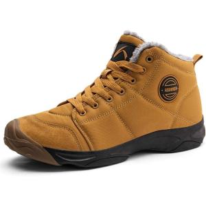 Azooken Homme Femme Chaussures Trekking Randonnée Bottes de Neige Hiver Imperméable Outdoor Boots Fourrure Cuir Imperméable Sneakers 36-48(Jaune)