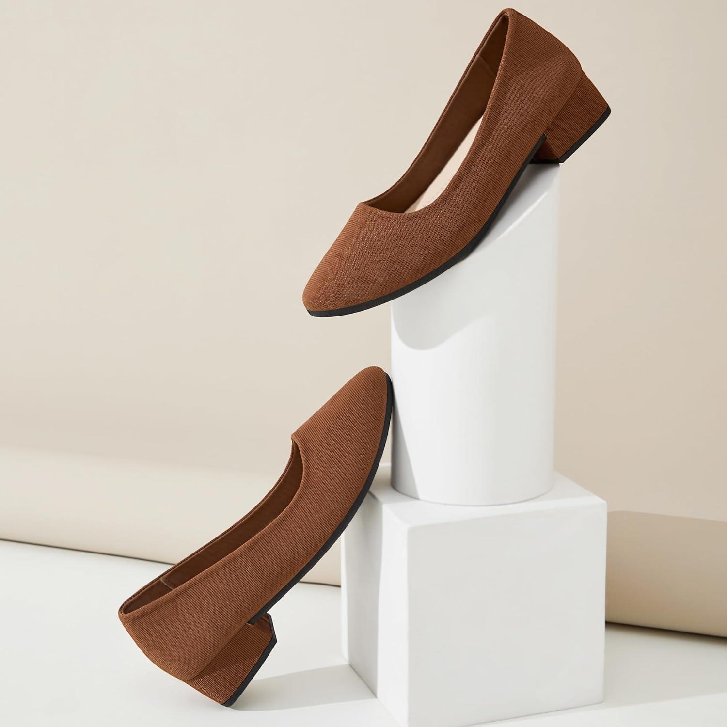 image:imageALTOCIS Escarpins talons pais pour femme lgants Bout rond Plateforme basse Chaussures de bureauMarron