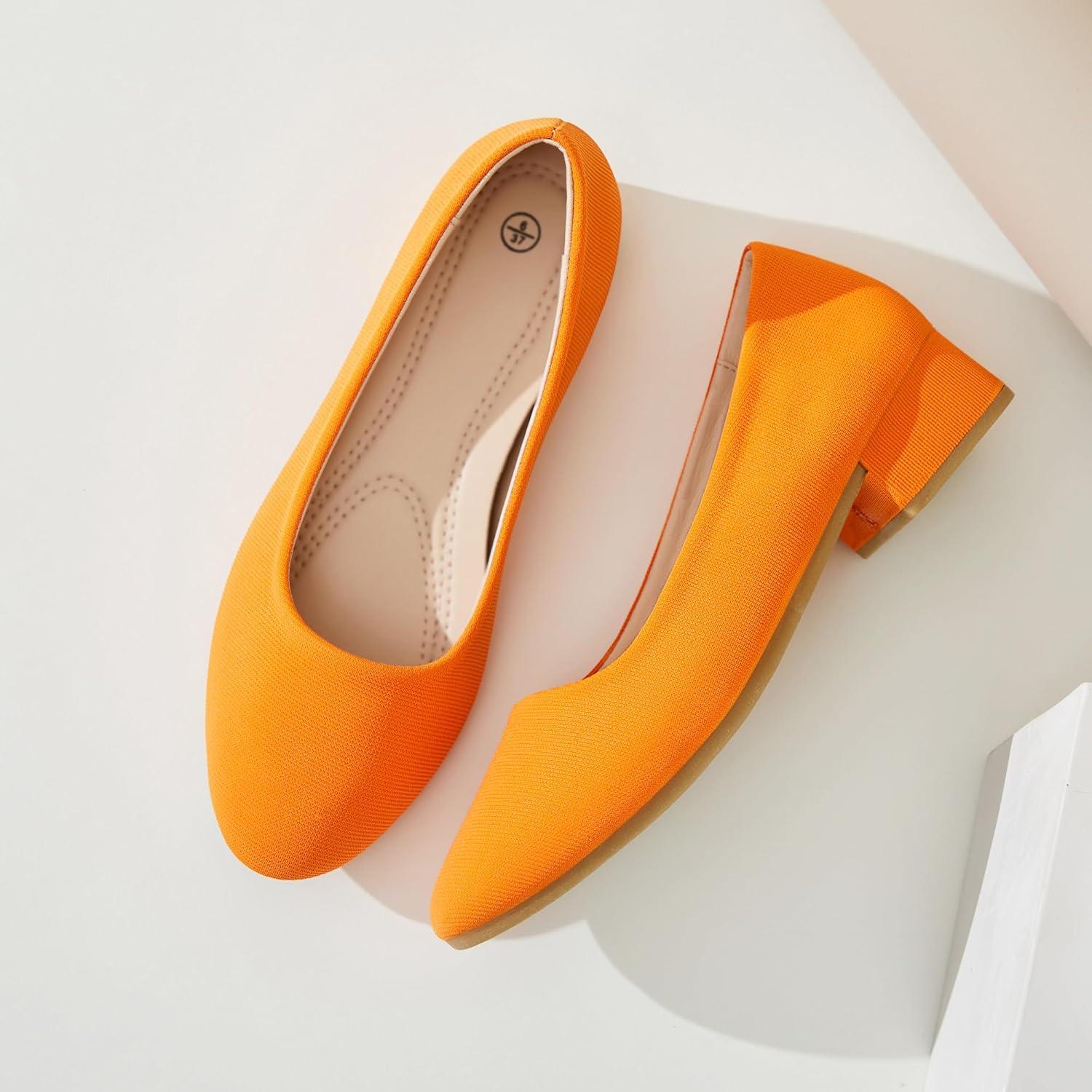 image:imageALTOCIS Escarpins talons pais pour femme lgants Bout rond Plateforme basse Chaussures de bureauOrange