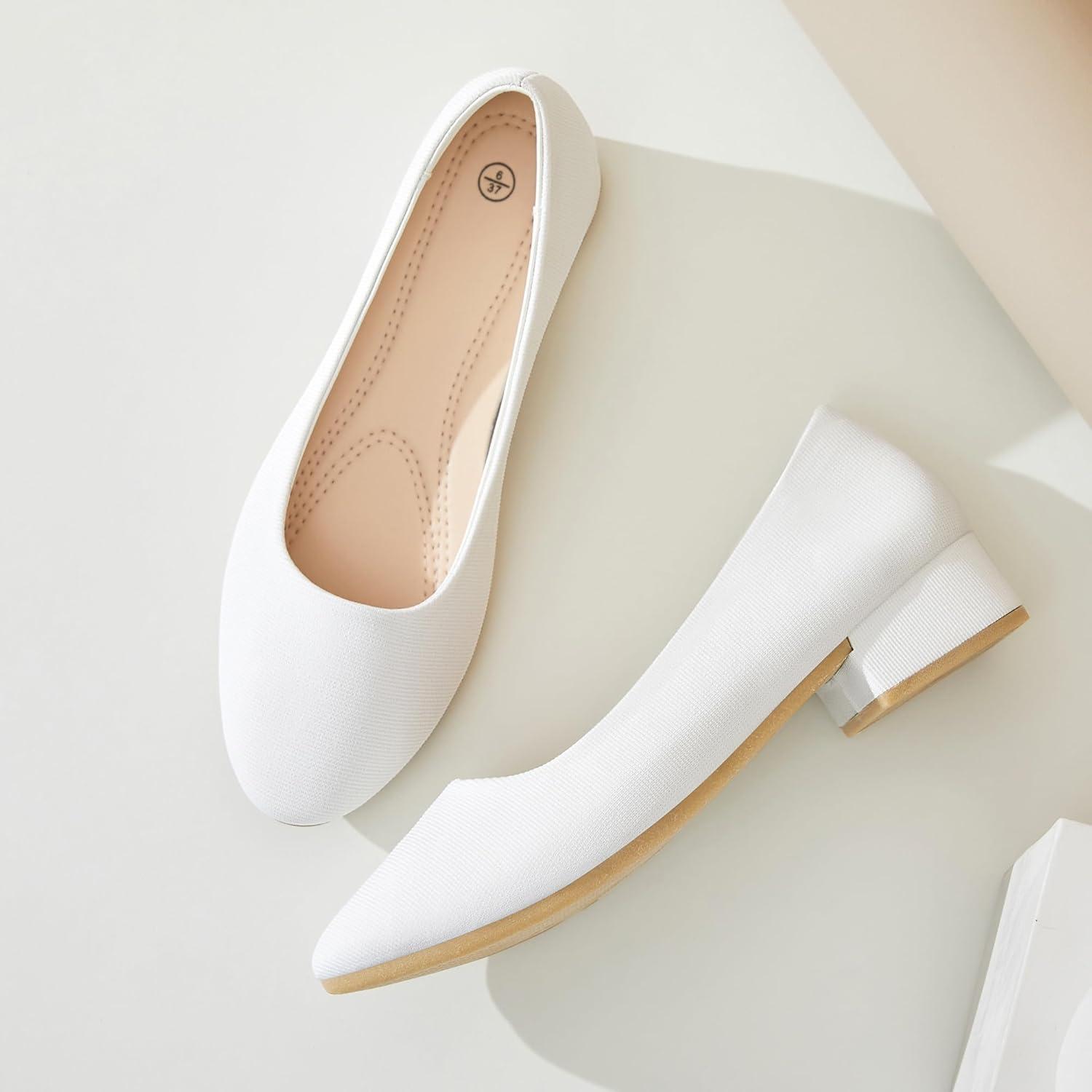 image:imageALTOCIS Escarpins talons pais pour femme lgants Bout rond Plateforme basse Chaussures de bureauTout en Blanc