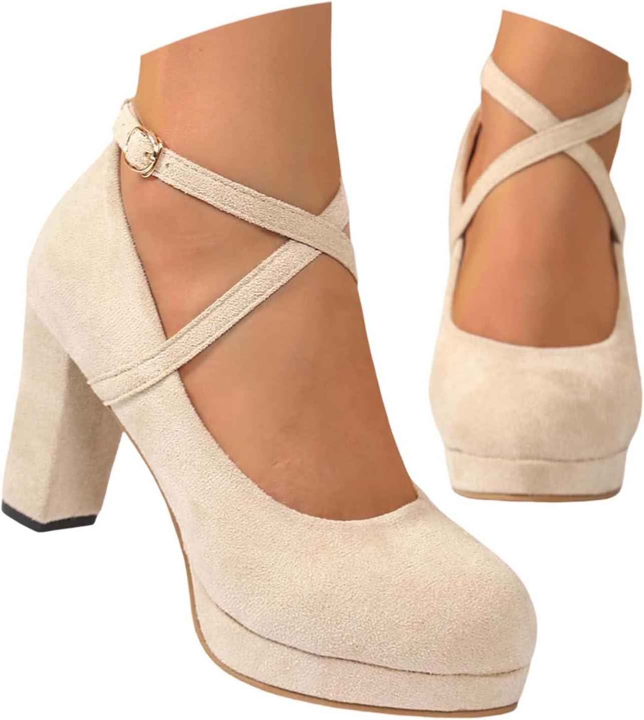 image:imageChaussures de costume traditionnel pour femme Escarpins talons pais Chaussures de danse confortables Talon bloc Ballerines lgantes pour DirndlO Beige