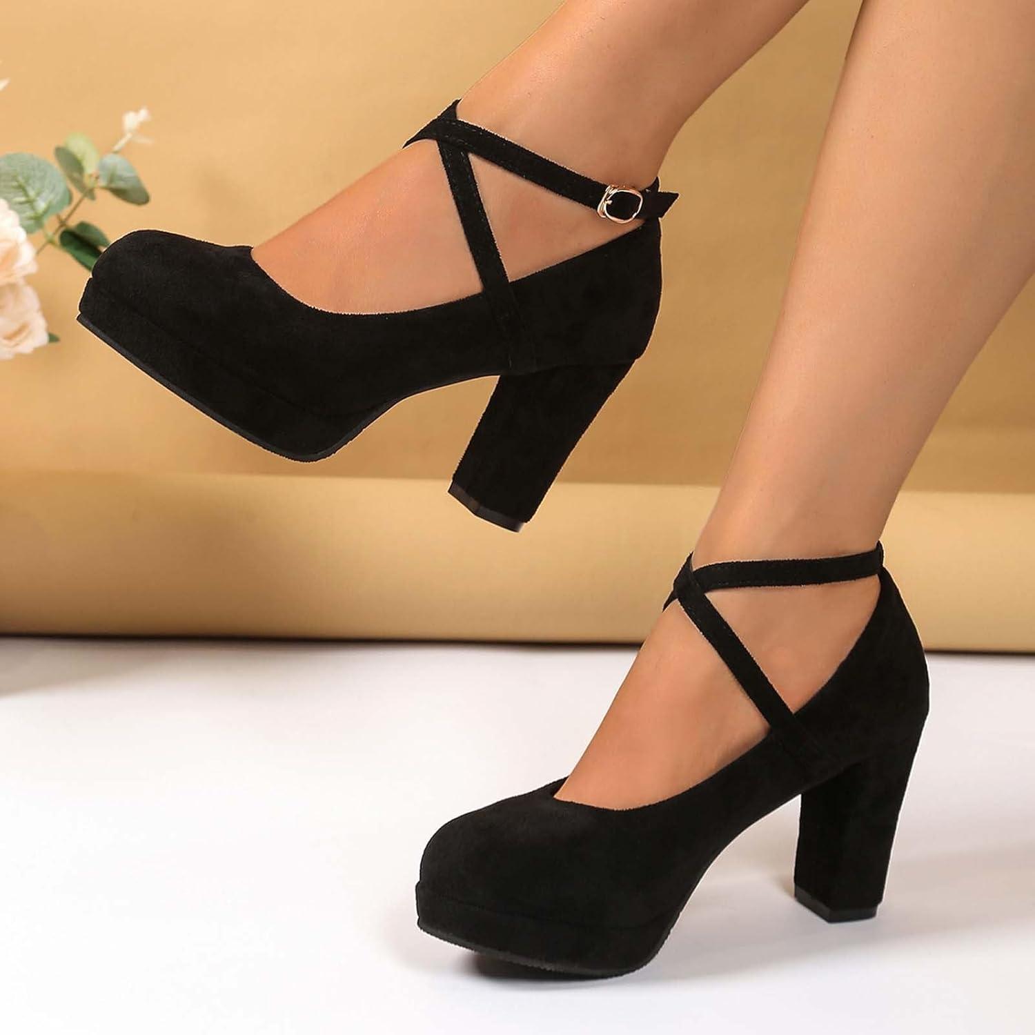 image:imageChaussures de costume traditionnel pour femme Escarpins talons pais Chaussures de danse confortables Talon bloc Ballerines lgantes pour DirndlO Noir