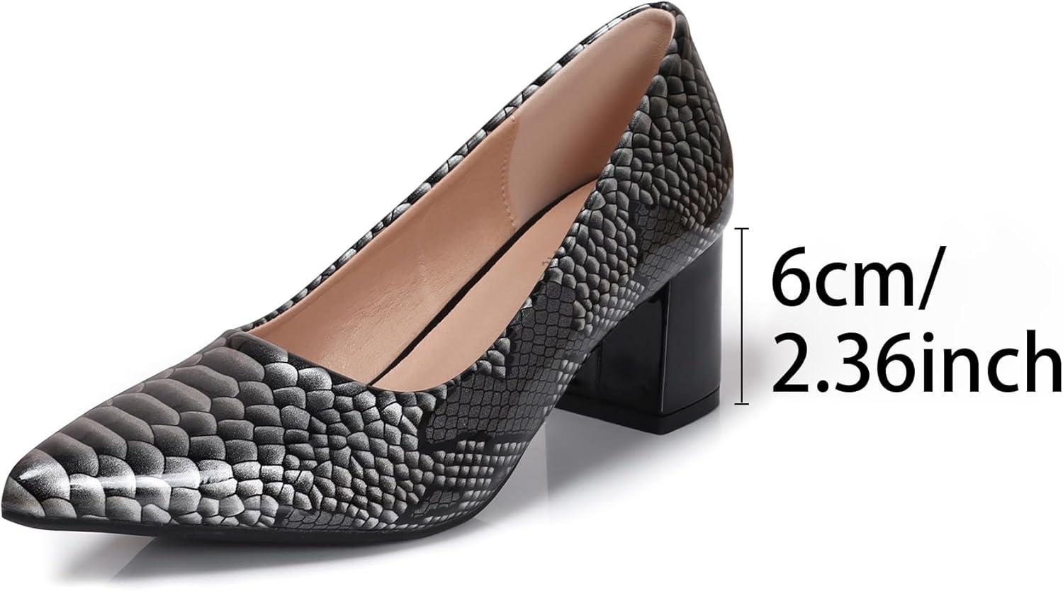 image:imageEscarpins pais Bout ferm et Pointu pour Femme 5 cm imprim Peau de Serpent Talons Bas Cuir Verni habills Confortables Enfiler pour soires et Tous Les JoursArgent
