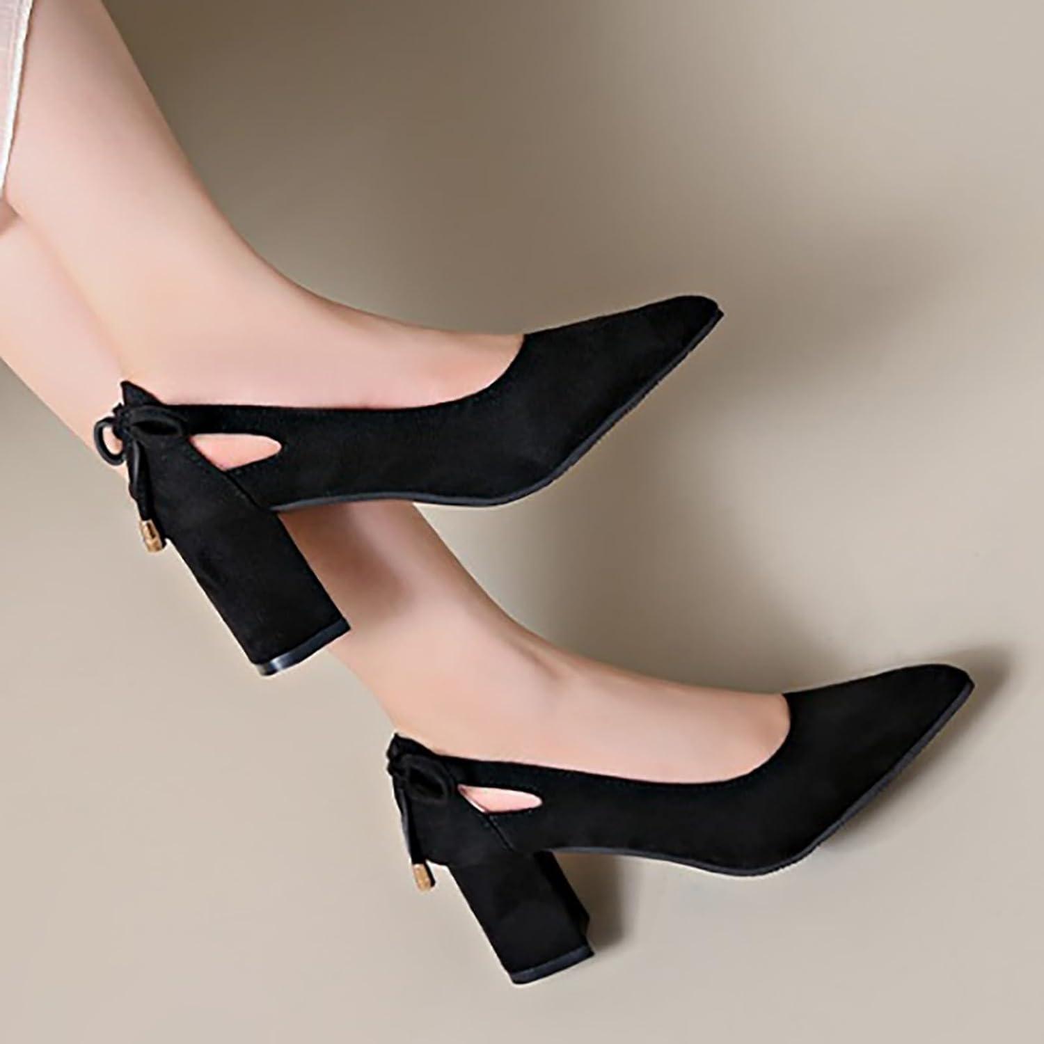 image:imageEscarpins pour femme avec bout pointu classique ferm et talon bloc bas sangle de cheville chaussures de mariage talon pais creux design costume accessoires chaussuresNoir