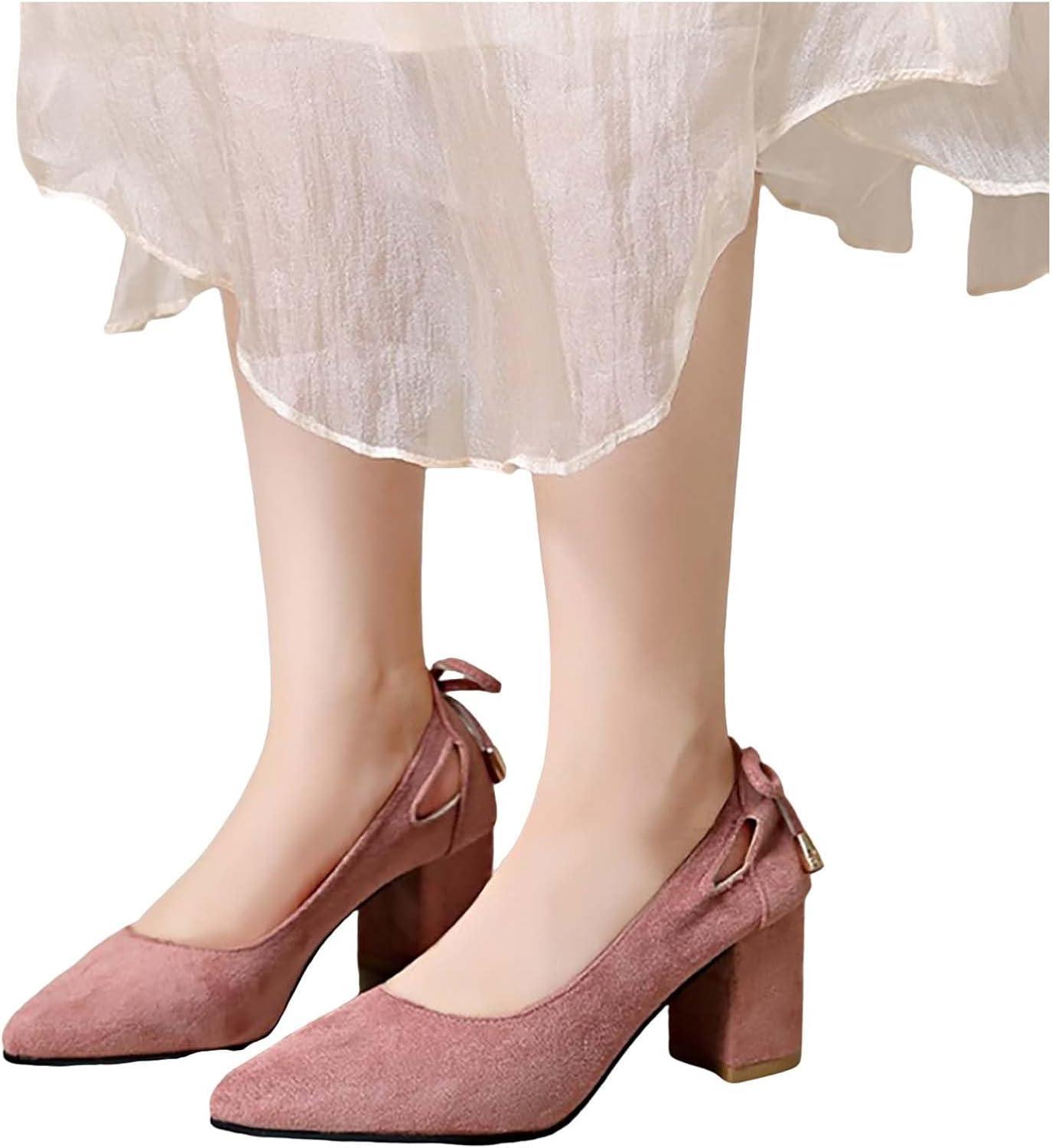 image:imageEscarpins pour femme avec bout pointu classique ferm et talon bloc bas sangle de cheville chaussures de mariage talon pais creux design costume accessoires chaussuresRose