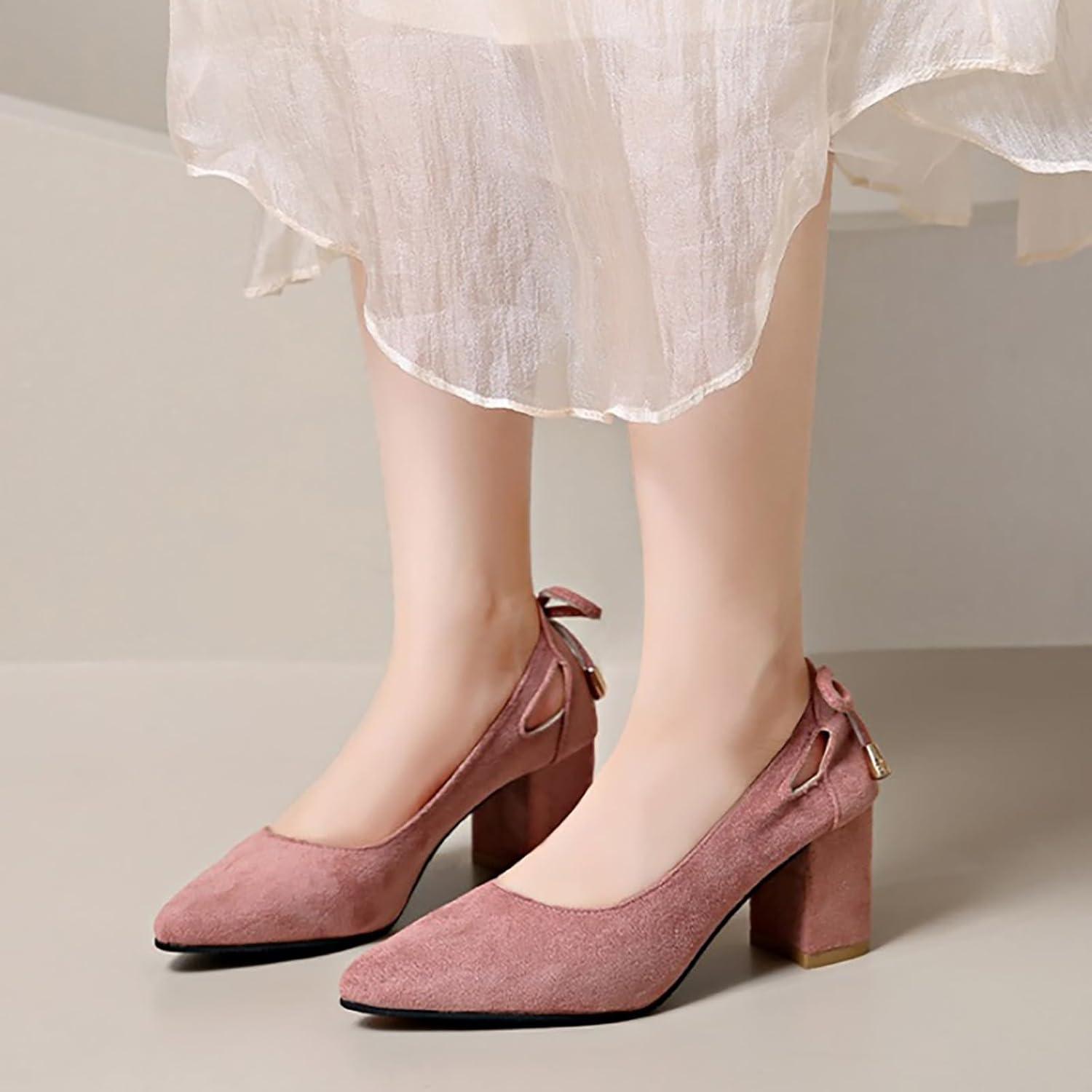 image:imageEscarpins pour femme avec bout pointu classique ferm et talon bloc bas sangle de cheville chaussures de mariage talon pais creux design costume accessoires chaussuresRose