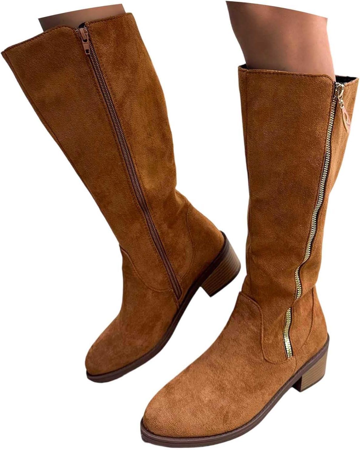 image:imageGenerisch Bottes de cowboy pour femme Bottes de cowboy avec talon Bottes larges Avec fermeture clair Chaussures dhiver basses Bottes westernMarron