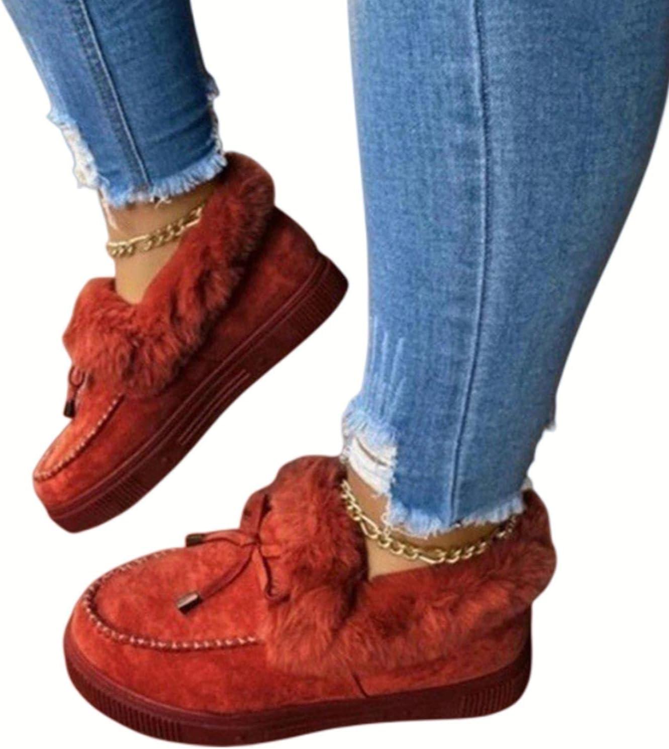 image:imageHIHELO Chaussures dhiver en peluche pour femme Chaussures plates antidrapantes et chaudes Bottes de neige plates confortables9373 Noir