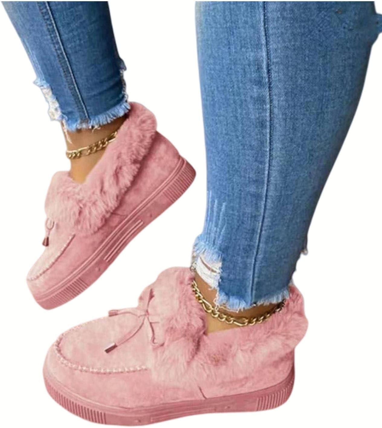 image:imageHIHELO Chaussures dhiver en peluche pour femme Chaussures plates antidrapantes et chaudes Bottes de neige plates confortables9373 Rose
