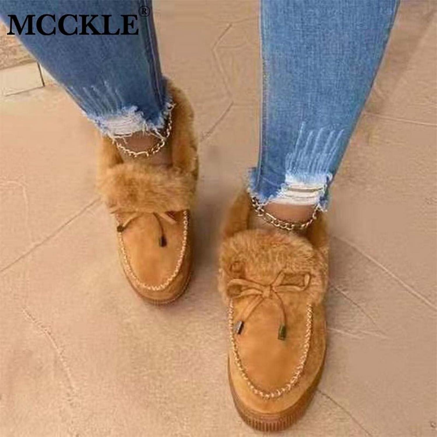 image:imageHIHELO Chaussures dhiver en peluche pour femme Chaussures plates antidrapantes et chaudes Bottes de neige plates confortables9373beige
