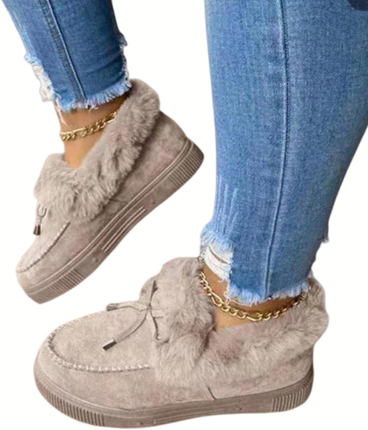 image:imageHIHELO Chaussures dhiver en peluche pour femme Chaussures plates antidrapantes et chaudes Bottes de neige plates confortablesViolet