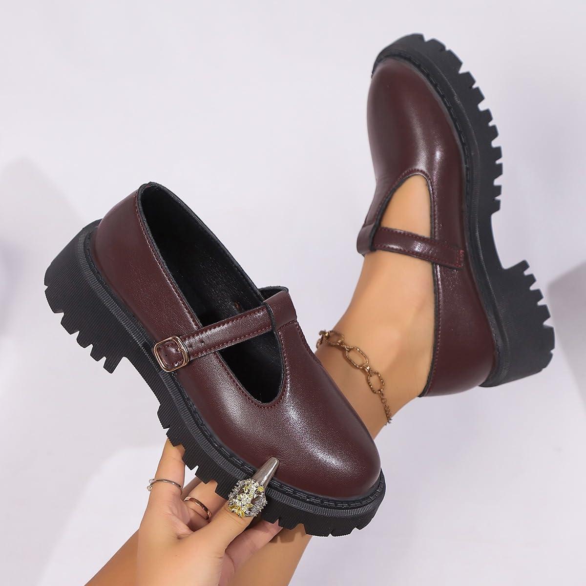 image:imageMary Jane Chaussures classiques bride en T pour femme Chaussures plates en cuir PU Chaussures habilles pour le travail de bureauNoir