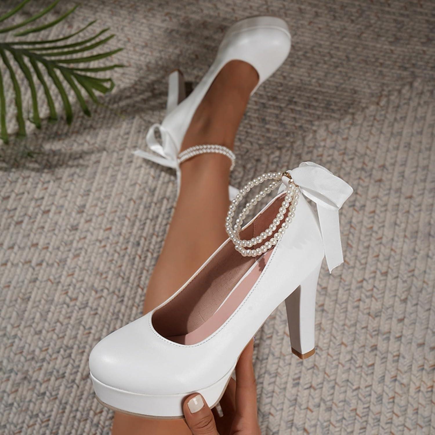 image:imageMary Janes Escarpins pour femme Hallux Valgus Chaussures de danse orthopdiques talon bloc Chaussures talons fermes pour Dirndl Sandales en dentelle Talon pais Chaussures de danseBlanc