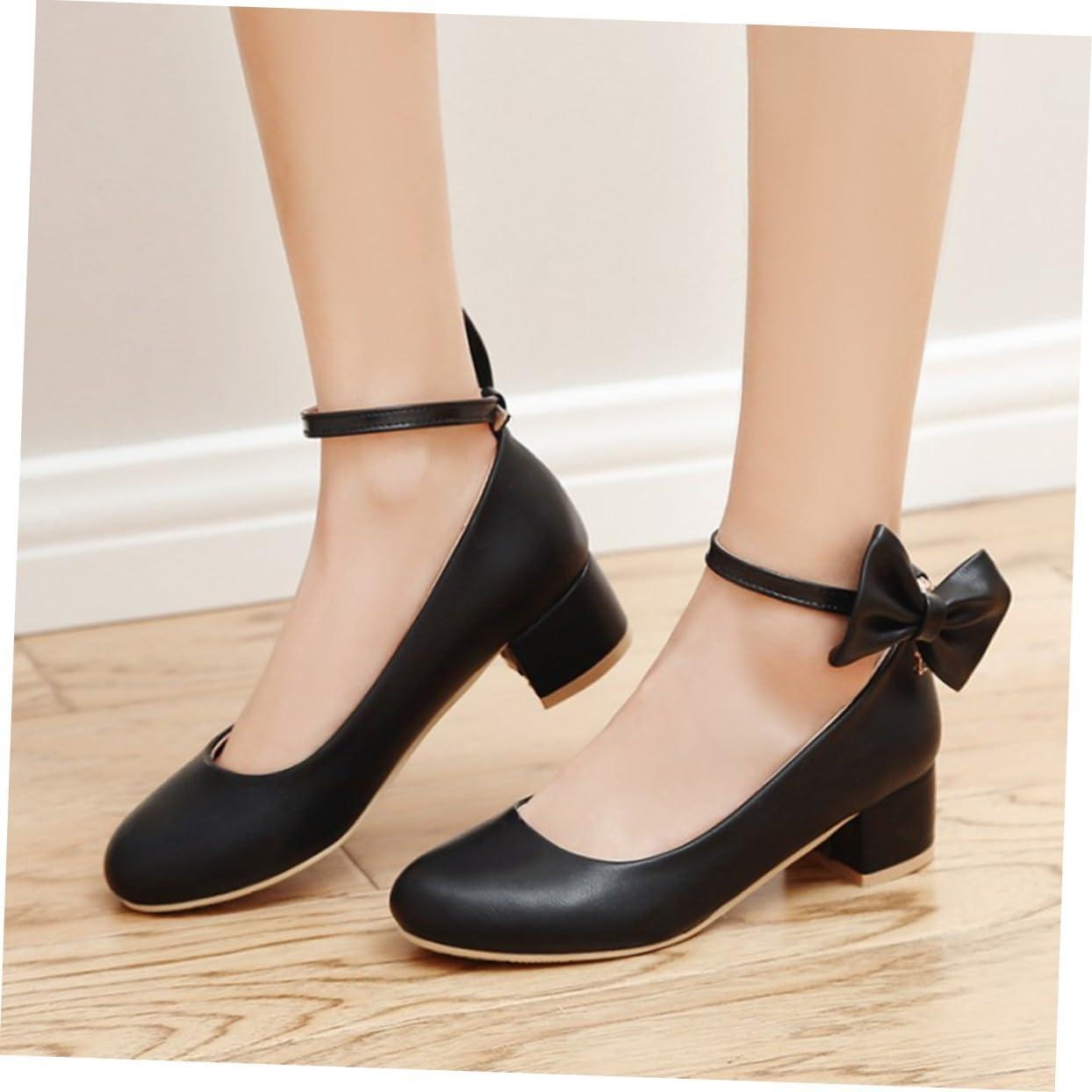 image:imageiplusmile Escarpins Femme Talons pais Confortables avec Noeud lgant Chaussures Boucle pour Marche et Quotidien Noir