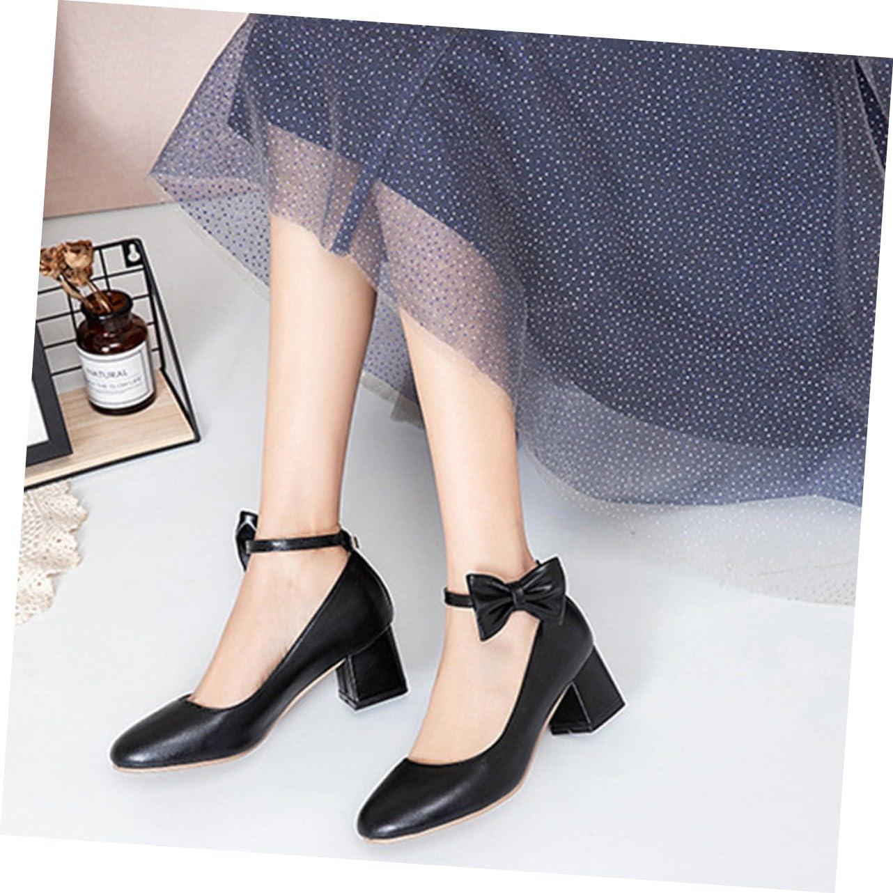 image:imageiplusmile Escarpins Femme Talons pais Confortables avec Noeud lgant Chaussures Boucle pour Marche et Quotidien Noir