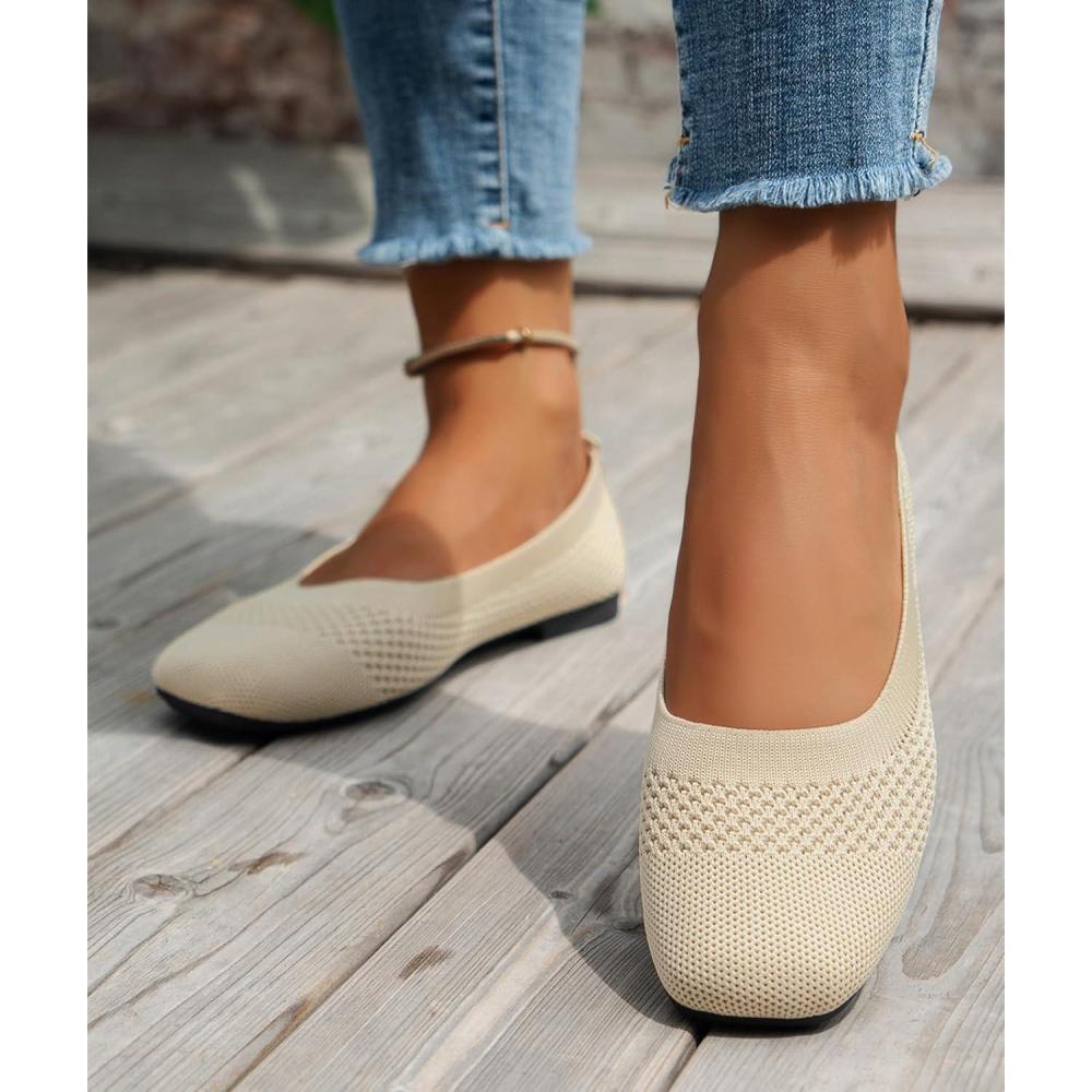 image:imageBallerines plates en tricot  bout rond confortables et dcontractes pour femmeBeige