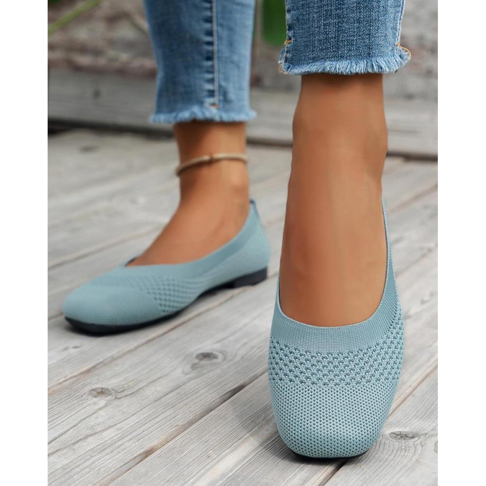 image:imageBallerines plates en tricot  bout rond confortables et dcontractes pour femmeBleu