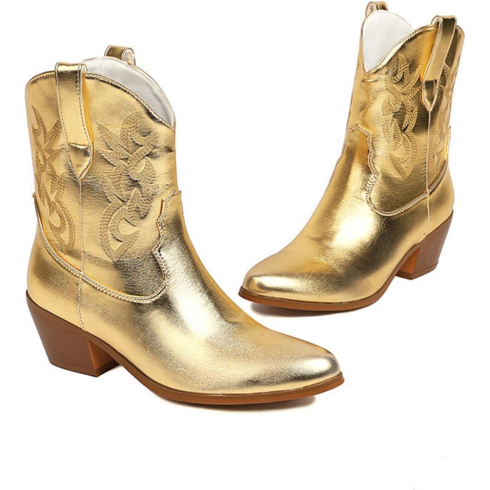 image:imageBottes mimollets pour femme Automne Hiver Vintage Cowgirl RtroOr