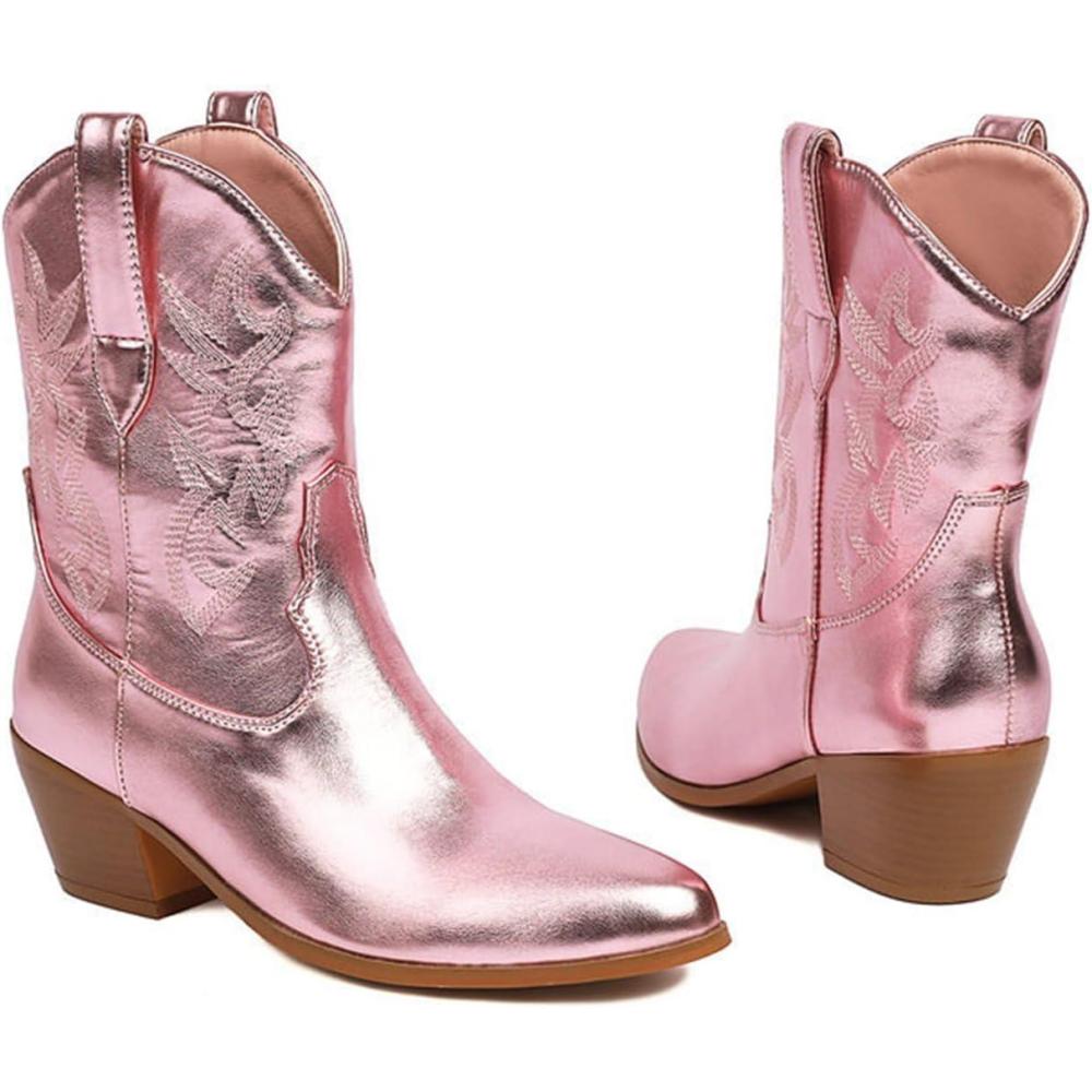 image:imageBottes mimollets pour femme Automne Hiver Vintage Cowgirl RtroRose Bonbon
