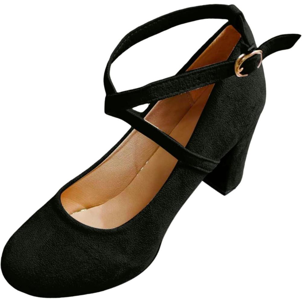 image:imageChaussures de costume traditionnel pour femme Escarpins talons pais Chaussures de danse confortables Talon bloc Ballerines lgantes pour DirndlO Noir
