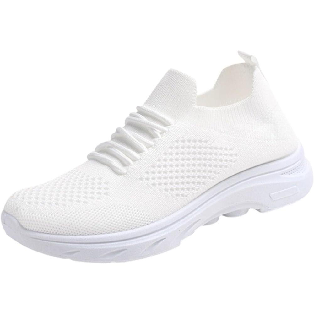 image:imageChaussures de sport lgres pour femme Antidrapantes En maille respirante Chaussures de marche Chaussures de course lacets Chaussures de fitness confortables Chaussures de tennis et deBlanc