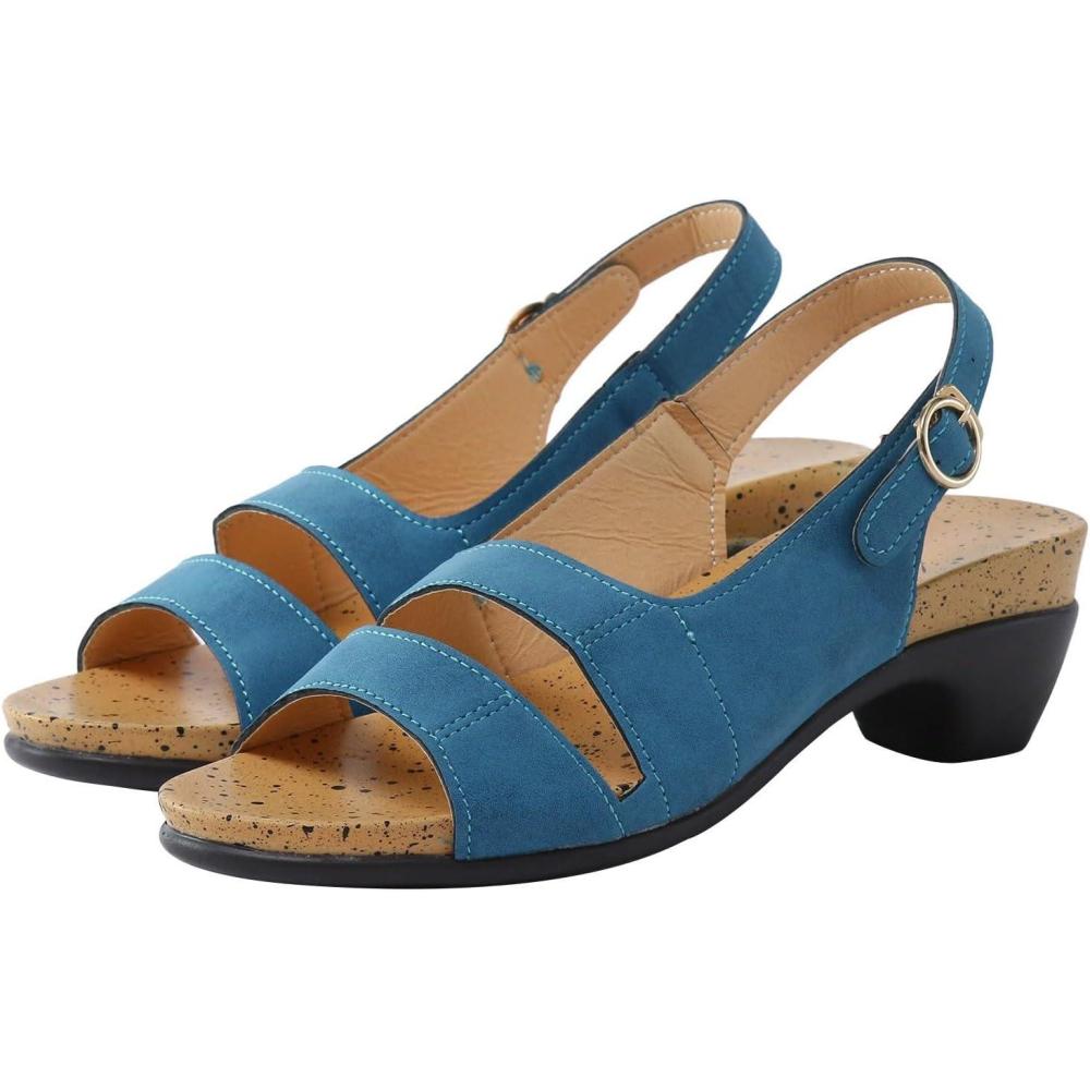 image:imageEscarpins talons moyens pour femme Bout rond lgantes et confortables Bout ouvert Talon pais Escarpins dt pour femme Sandales rglablesBleu