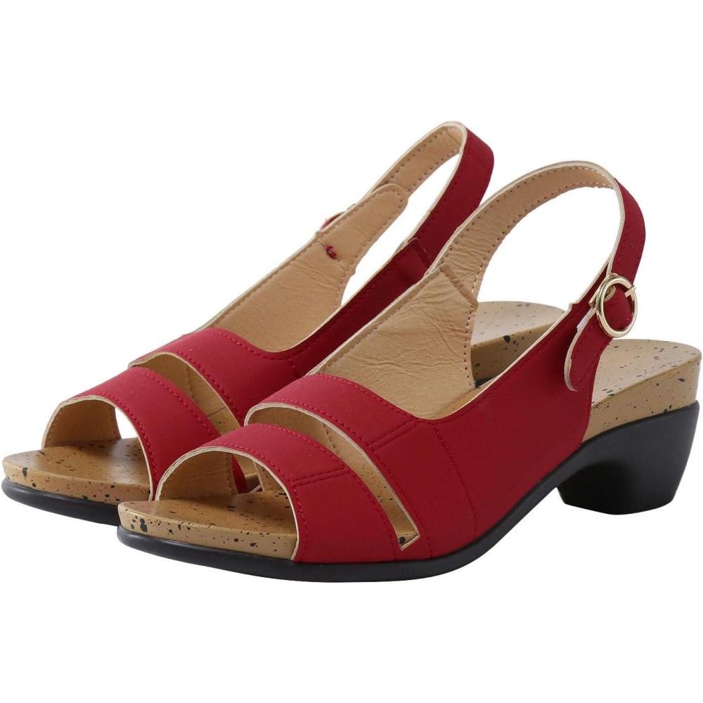 image:imageEscarpins talons moyens pour femme Bout rond lgantes et confortables Bout ouvert Talon pais Escarpins dt pour femme Sandales rglablesRouge