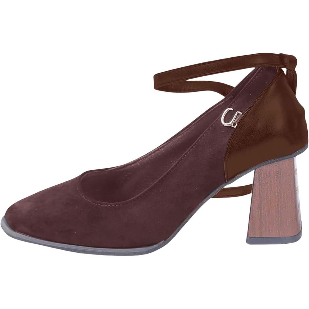 image:imageEscarpins Femme Elegant Chaussures Mary Jane Talons pais Bout Carr en Cuir Sud Patchwork Brides Croises Classiques et Simples pour Soire Fte Robe De Banquet MarieBrun